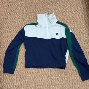 Colorblock Quarter-Zip Sweatshirt - Navy, Light Blue & Green